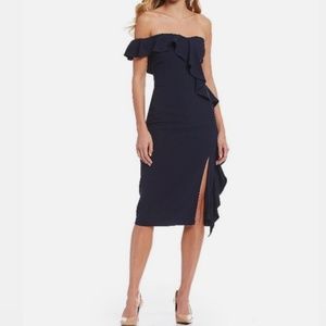 Gianni Bini One Shoulder Cascading Ruffle Slit dress